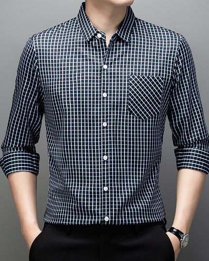 Long Sleeve Fine Plaid Shirt For Men Spring And Autumn