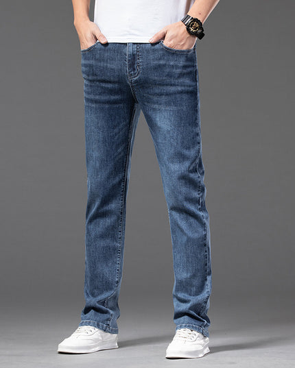 Men's Casual Half Elastic Waist Stretch Denim Trousers