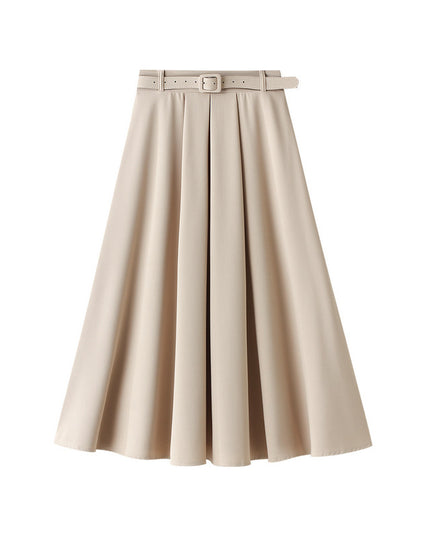 Retro High Waist A- Line Skirt Slimming Skirt Belt Attached