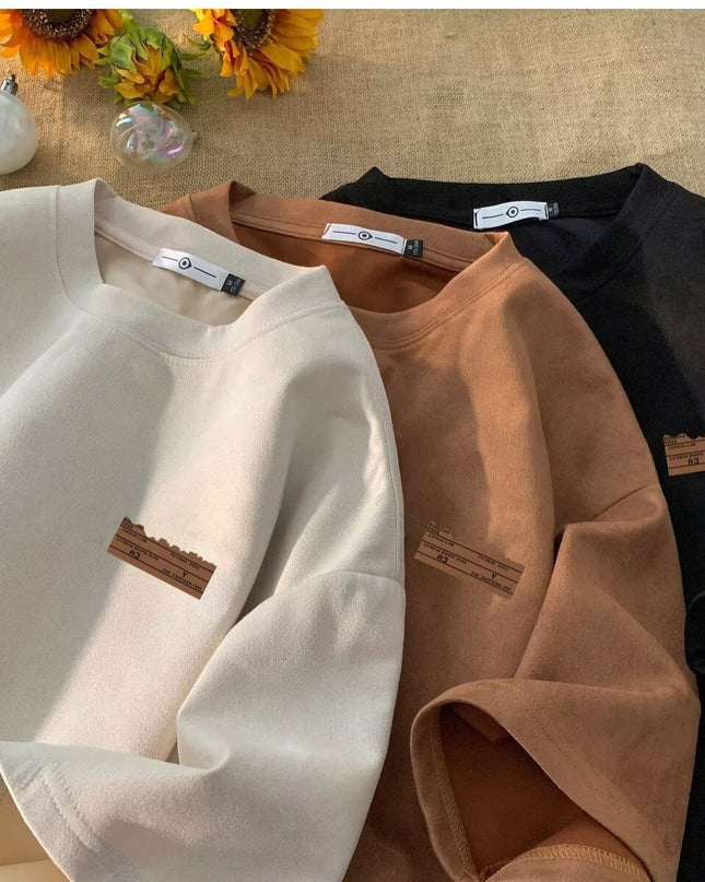 Retro Men's Suede Loose Half Sleeve T-shirt Teenagers Pop Top