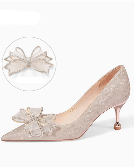 Sequined Champagne Crystal Shoes Pointed Stiletto Heel High Heels