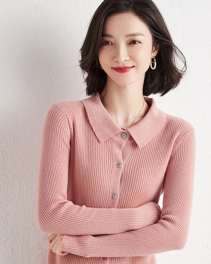 Polo Collar Slim Fit Slimming Long Sleeves Top Breasted Cardigan