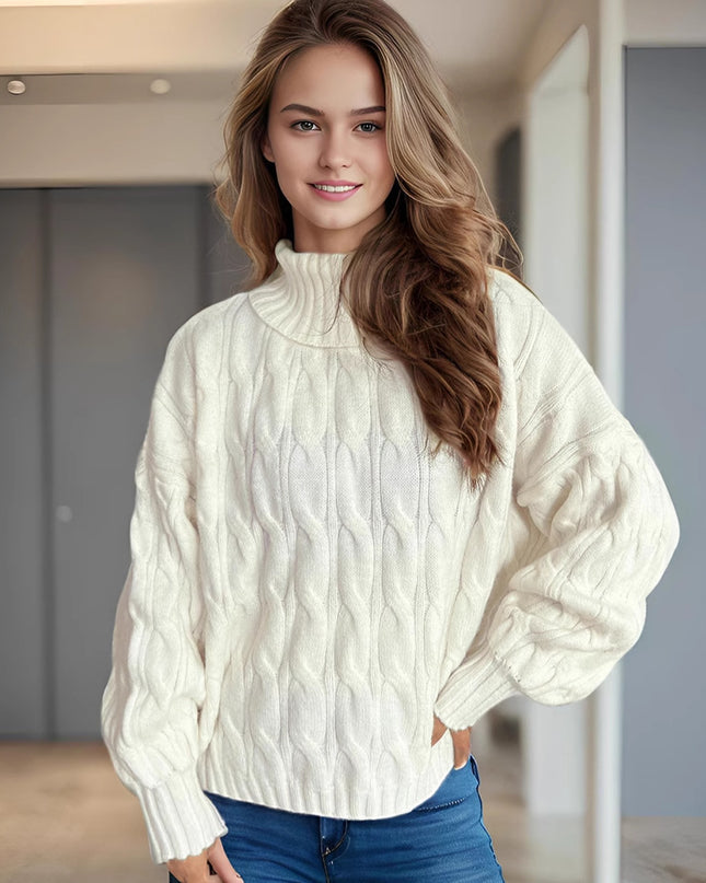 Turtleneck Solid Color Commute Loose Pullover