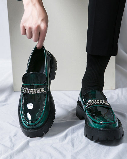 Thick Sole Increased Patent Leather Glossy Casual Thick Heel Loafers