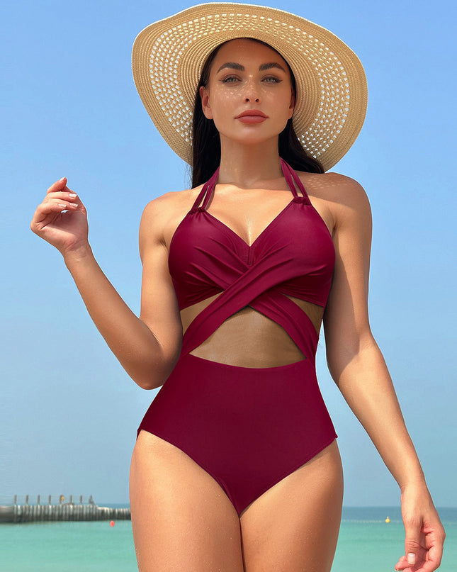 One-piece Swimsuit Women's Pure Color Mesh Bikini Swimsuit