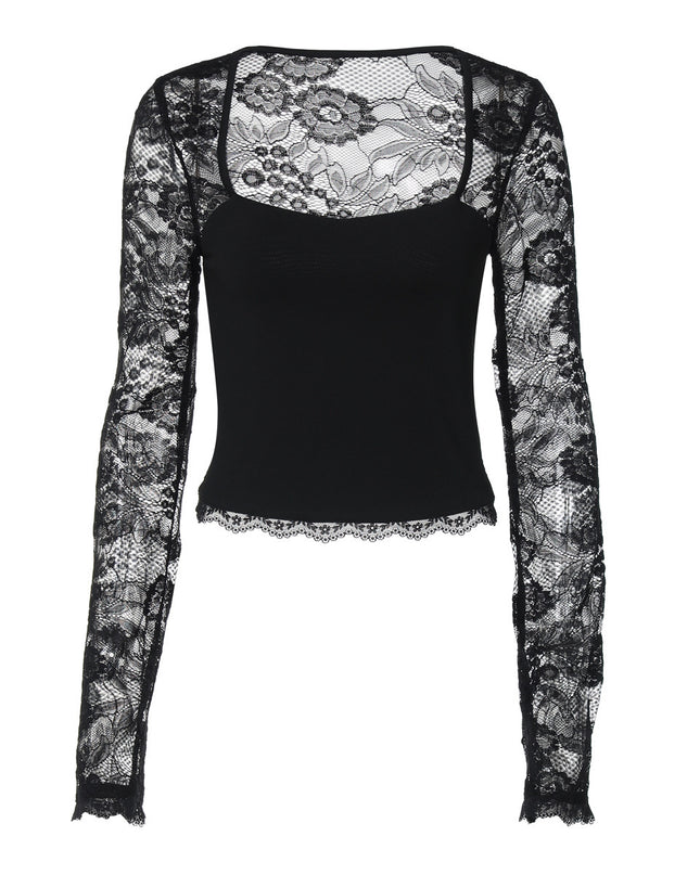 Sexy Lace Cutout Stitching Long Sleeve