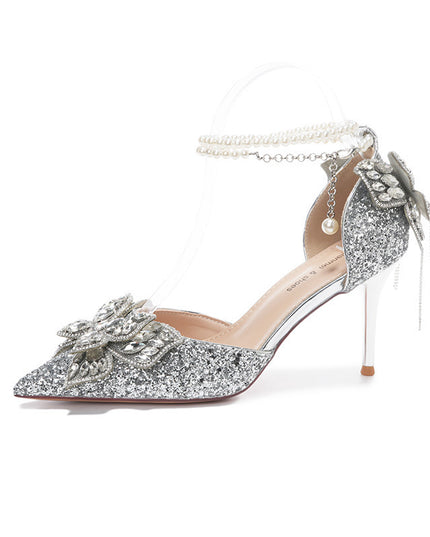 Sequin Rhinestones Bow Tassel Hollowed Sandals