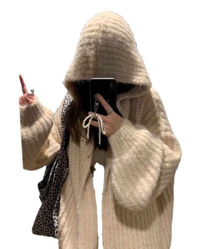 Retro Maillard Hooded Sweater Cardigan For Women