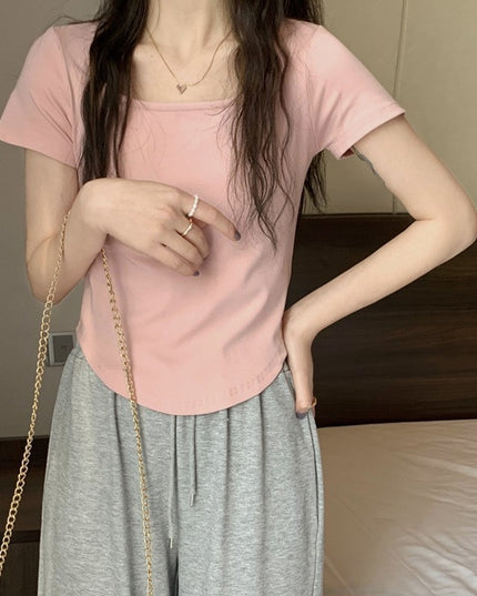 Summer U Collar Top Slim-fit Irregular Short-sleeved T-shirt For Women