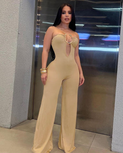 Sleeveless Hollow Metal Decorative Jumpsuit