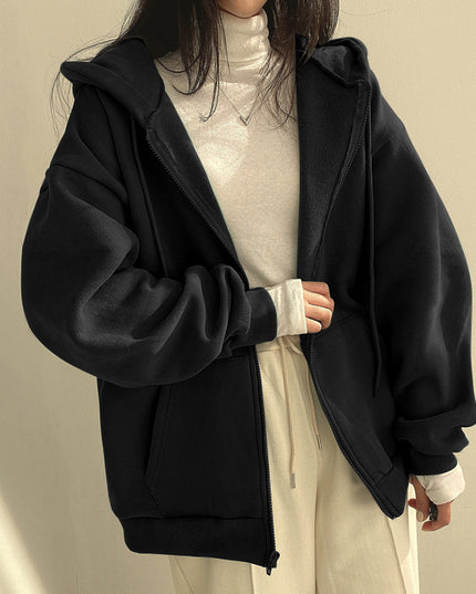 Zipper Plush And Thick Hood Sweater Women's Coat