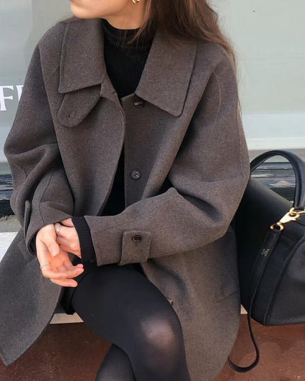 Lapel Single Breasted Mid-length Woolen Coat