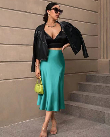 European And American Elegant Style A- Line Satin Skirt
