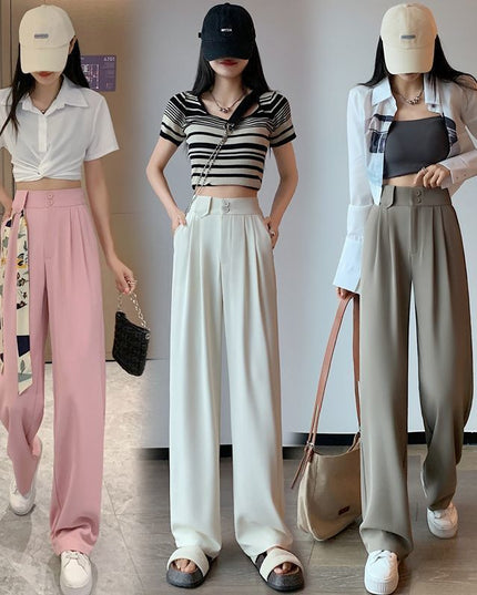 High Waist Narrow Version Ice Silk Wide-leg Pants Drape