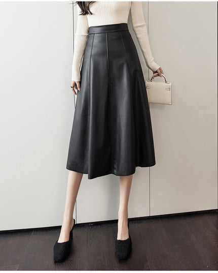Women's Autumn And Winter High Waist PU Leather Skirt