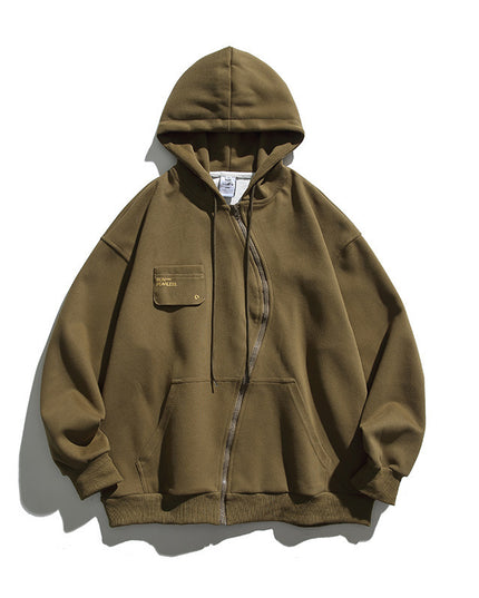 Retro Hooded Sweater Men And Women Irregular Zipper
