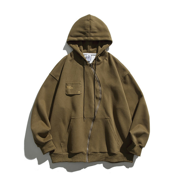 Retro Hooded Sweater Men And Women Irregular Zipper