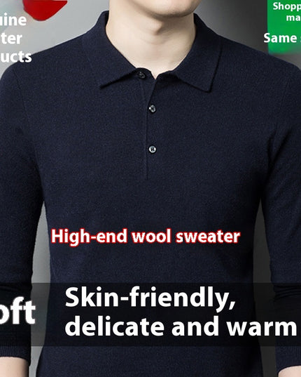 Men's Autumn And Winter Solid Color Shirt Middle-aged Polo Sweater