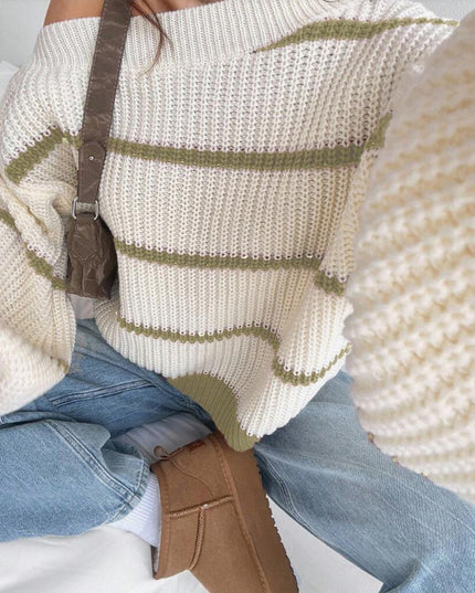 Sexy Off-the-shoulder Loose Striped Women's Sweater