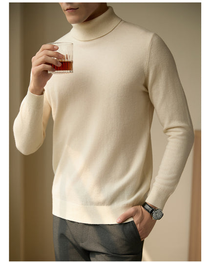 Pure Wool Turtleneck Sweater Men Thermal Slim Fit