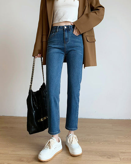 Retro Blue Jeans Women's Loose Smoke Tube High Waist