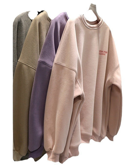 Fleece-lined Thick Lazy Round Neck Loose Sweatshirt Women