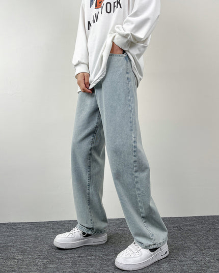 Men’s Retro Washed Denim Jeans – Straight Leg Cotton Pants