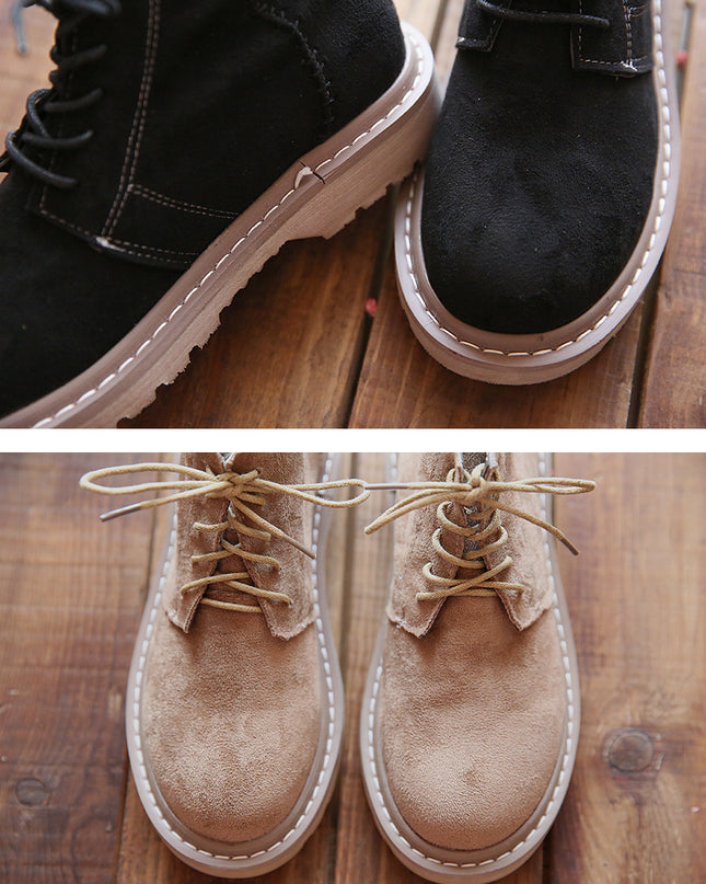 Vintage Suede Round Toe Lace-Up Ankle Boots