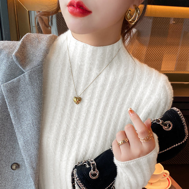 High-grade Fleece-lined Half-high Collar Knitted Bottoming Shirt Inner Wear Sweater