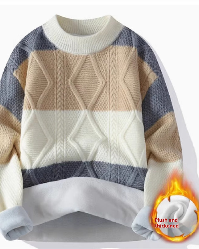 Men's Casual Round Neck Sweater Contrast Color Knitwear Top