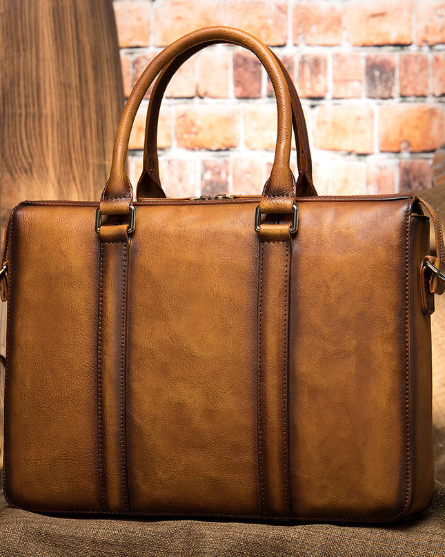 Vintage Men's Leather Briefcase Fashionable Business 14 Inch Computer Handbag
