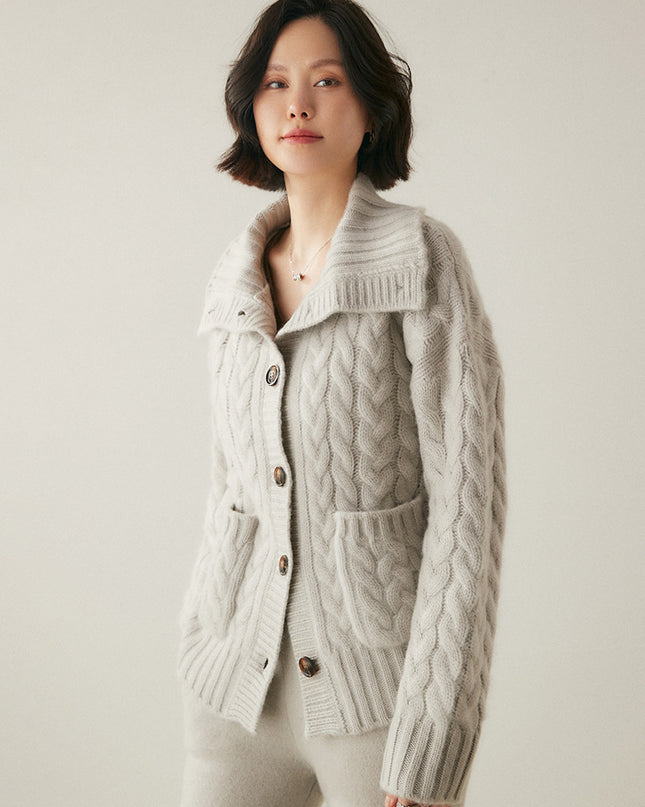 French Style Turtleneck Cashmere Cardigan For Women