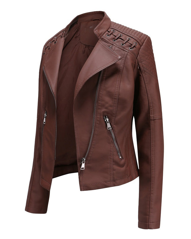 Slim Fit Thin Leather Coat Women's Motorcycle Clothing