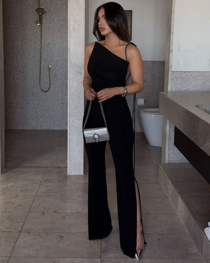 Female Fashionable With Side-slit Slim Fit Bodysuit