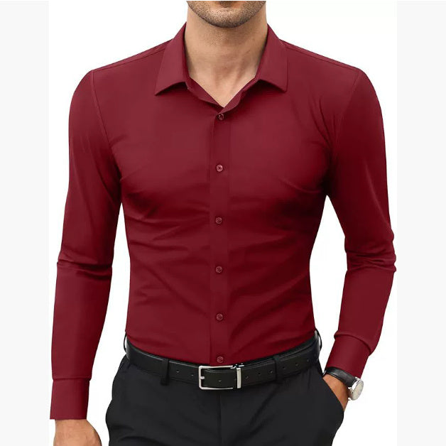 Business Lapel Shirt Solid Color Long Sleeve Casual