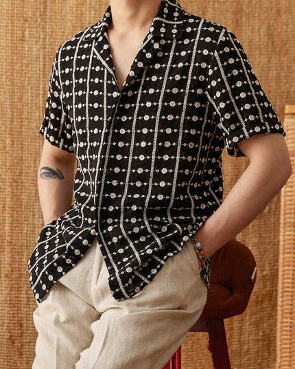 Pure Cotton Embroidery Cuban Collar Short Sleeve Printed Shirt Breathable Casual Shirt