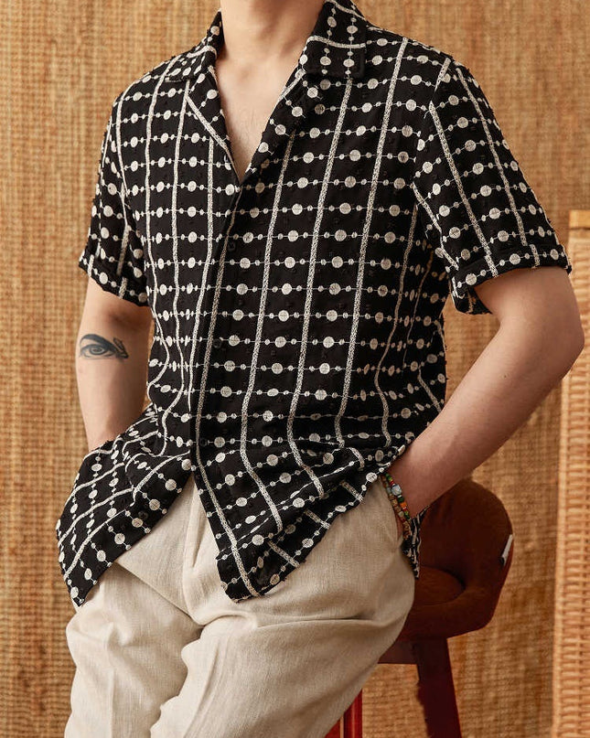 Pure Cotton Embroidery Cuban Collar Short Sleeve Printed Shirt Breathable Casual Shirt
