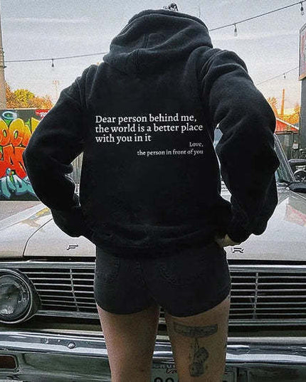 Letter Printing Versatile Casual Long Sleeve Pullover Loose Hooded