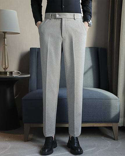 Straight Retro Brown Elastic Slim Fit Brown Casual Pants