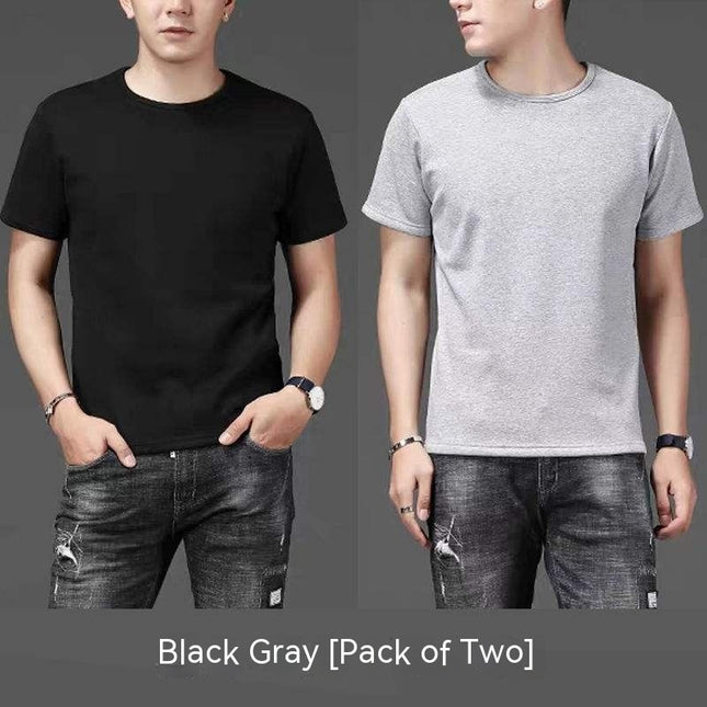 Thin Ice Silk Short Sleeve T-shirt Men's Summer Solid White Round Neck Trend Bottoming Shirt Top
