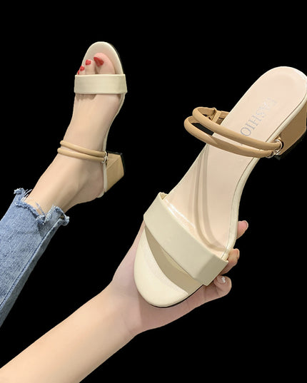 Wind Fashion Two-wear Slippers Women's Outer Wear Korean Style High Heels