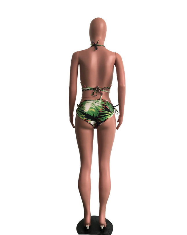 Three-piece printed cloak bikini swimsuit