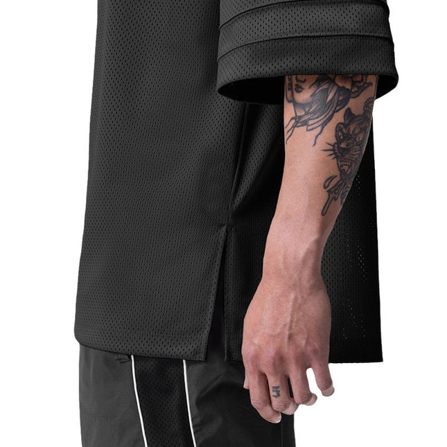 Quick-drying Solid Color Drop Shoulder Mesh V-neck Short Sleeve