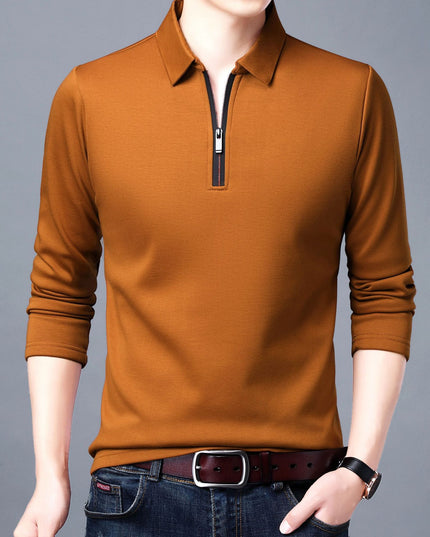 Spring And Autumn Men Long Sleeve Lapel Half Zip T Shirt