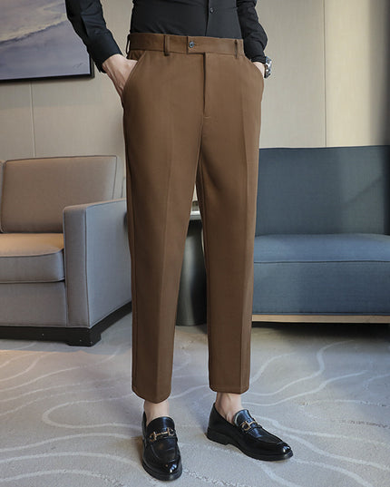 Straight Retro Brown Elastic Slim Fit Brown Casual Pants