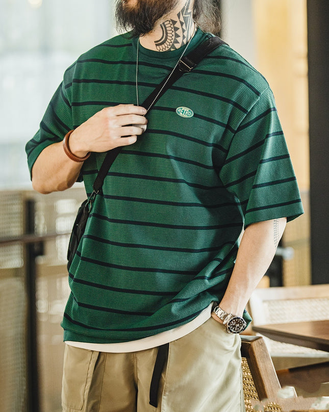 Men's Retro Fine Striped Contrasting Short Sleeved Shirt