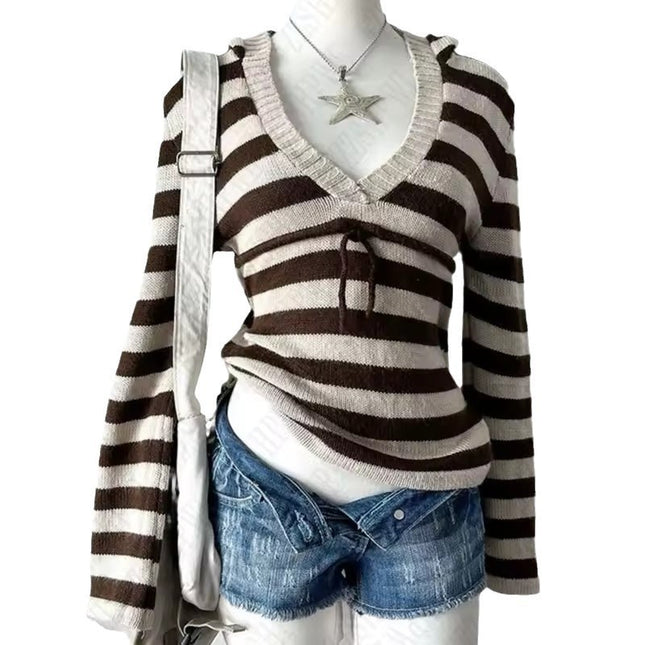 Women's V-neck Stripes Pullover Sweater