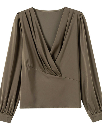 V-neck Satin Long-sleeved Shirt Women's Professional Bottoming Shirt