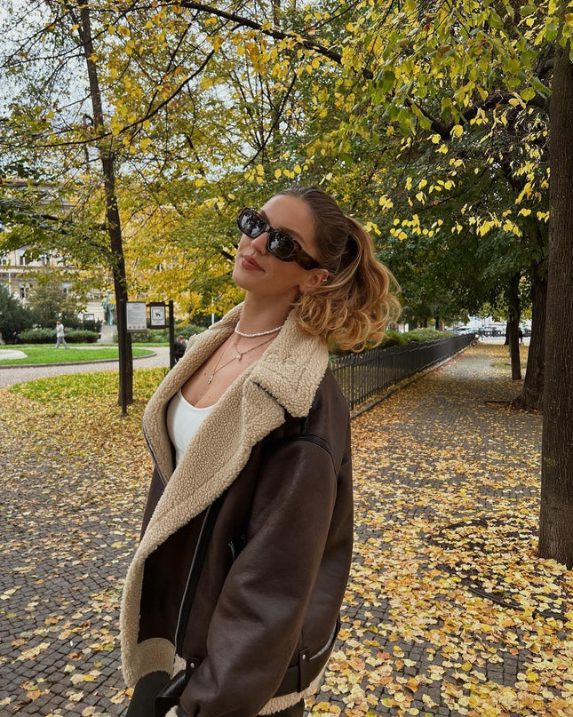 French Fur Integrated Multi-zipper All-matching Long Long Sleeve Jacket