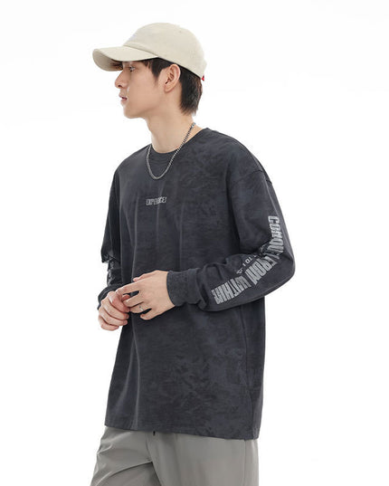 Retro Crew Neck Long-sleeved T-shirt Male Letter Printed Loose Casual Bottoming Bottoming Shirt